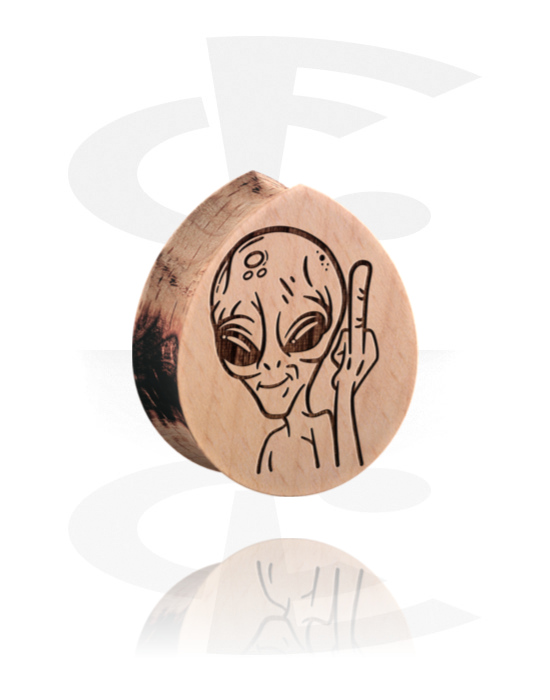 Alagutak és dugók, Tear-shaped double flared plug (wood) val vel laser engraving "alien", Fa