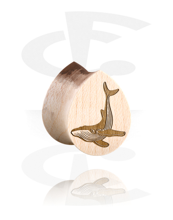Tunnels & Plugs, Tear-shaped double flared plug (wood) with laser engraving "humpback whale", Wood