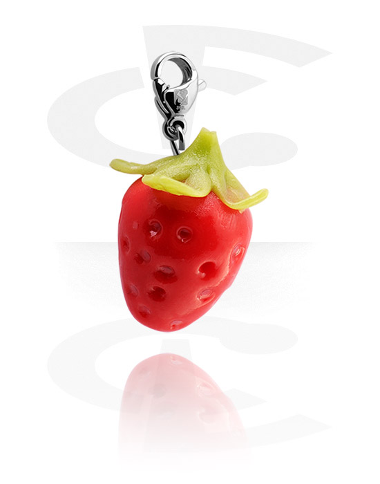 Charms, Charm with Strawberry, Surgical Steel 316L, Fimo
