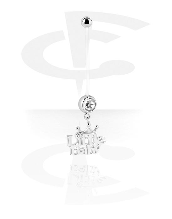 Curved Barbells, Pregnancy belly button ring (PTFE, transparent) with crystal stone, Surgical Steel 316L ,  PTFE ,  Plated Brass