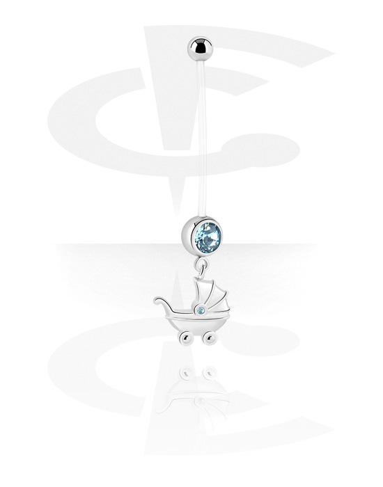 Curved Barbells, Pregnancy belly button ring (PTFE, transparent), PTFE ,  Surgical Steel 316L ,  Plated Brass