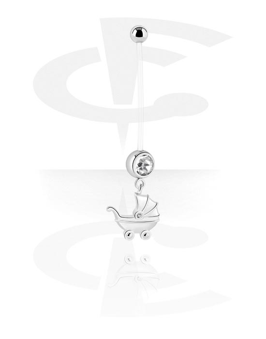 Curved Barbells, Pregnancy belly button ring (PTFE, transparent), PTFE ,  Surgical Steel 316L ,  Plated Brass