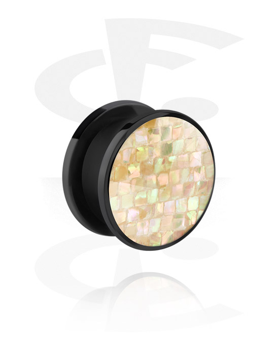 Tunnels & Plugs, Screw-on tunnel (acrylic, black) with mosaic attachment in various colours, Acrylic