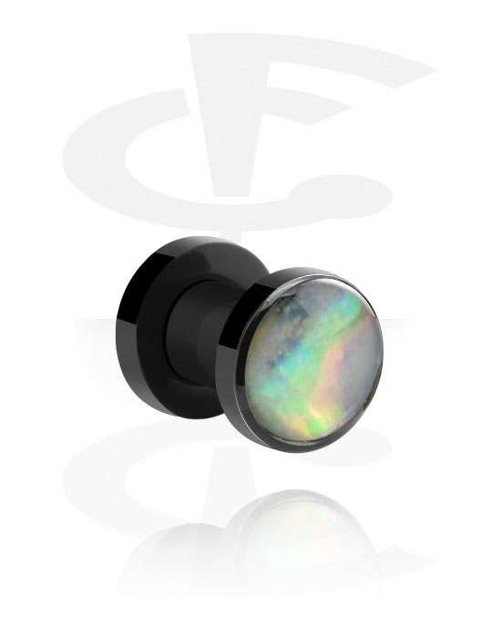 Tunnels & Plugs, Screw-on tunnel (acrylic, black) with imitation mother of pearl inlay, Acrylic