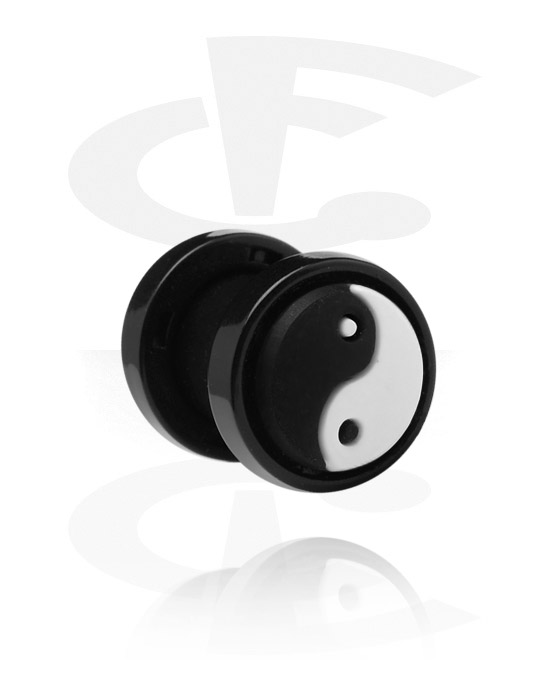 Tunneler & plugger, Skrutunnel (akryl, svart) med Yin-Yang-design, Akryl, Silikon