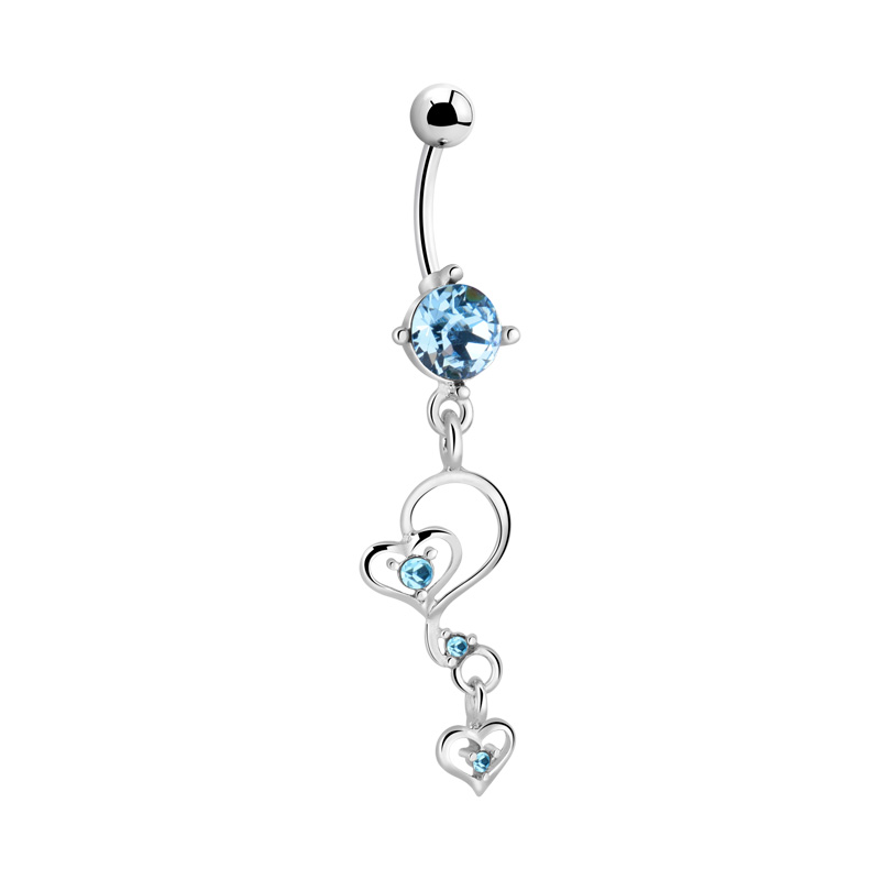 Piercing pour le nombril (acier chirurgical, noir, finition brillante) avec pendentif coeur et pierres en cristal Acier chirurgical 316L Bananes