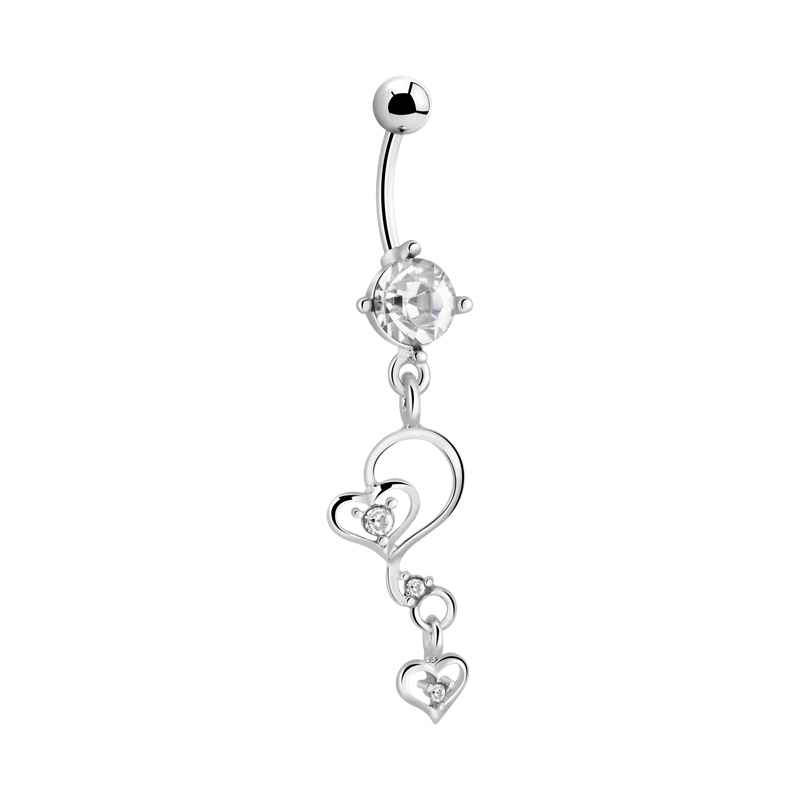 Piercing pour le nombril (acier chirurgical, noir, finition brillante) avec pendentif coeur et pierres en cristal Acier chirurgical 316L Bananes