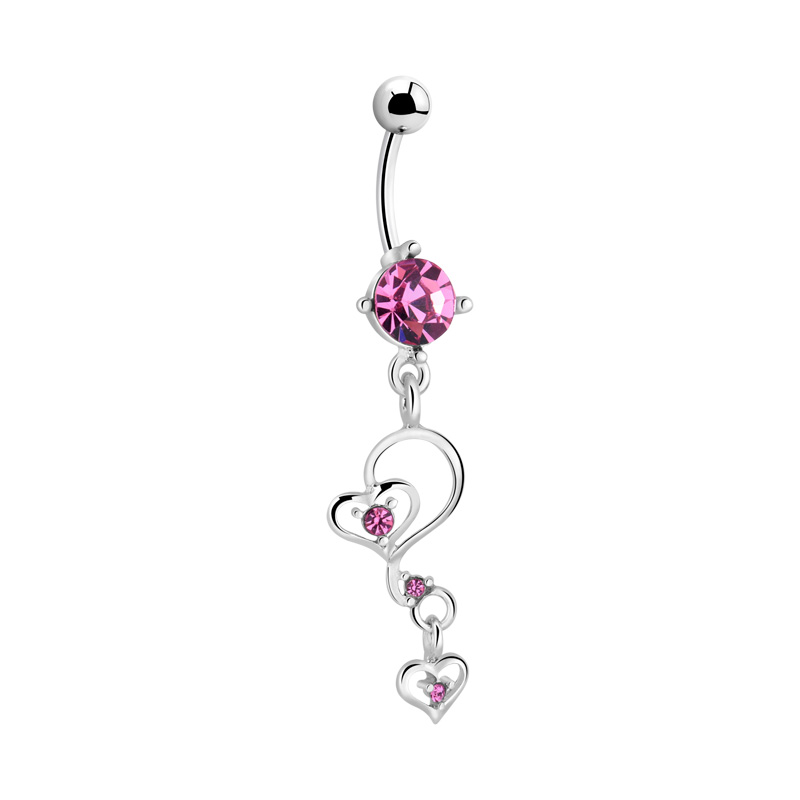 Piercing pour le nombril (acier chirurgical, noir, finition brillante) avec pendentif coeur et pierres en cristal Acier chirurgical 316L Bananes