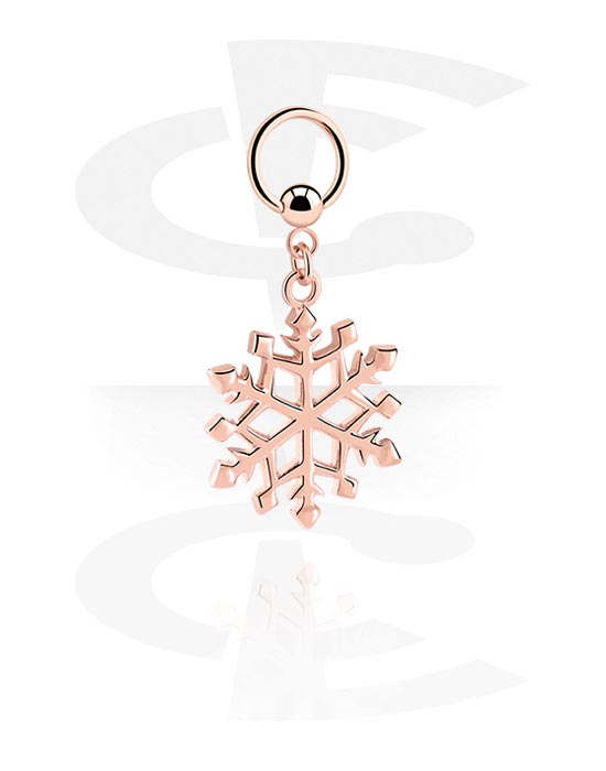 Piercing Rings, Ball closure ring (surgical steel, rose gold, shiny finish) with snowflake charm, Rose Gold Plated Surgical Steel 316L, Rose Gold Plated Brass