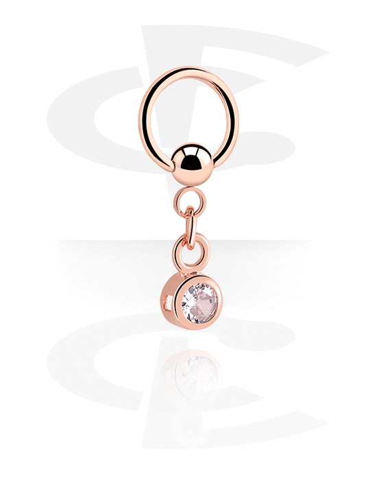 Piercing Rings, Ball closure ring (surgical steel, rose gold, shiny finish) with crystal stone, Rose Gold Plated Surgical Steel 316L, Rose Gold Plated Brass