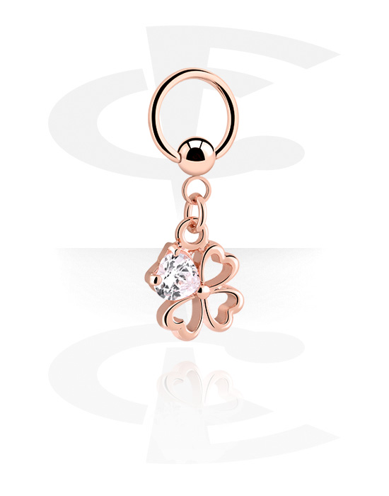 Piercing Rings, Ball closure ring (surgical steel, rose gold, shiny finish) with crystal stone, Rose Gold Plated Surgical Steel 316L, Rose Gold Plated Brass