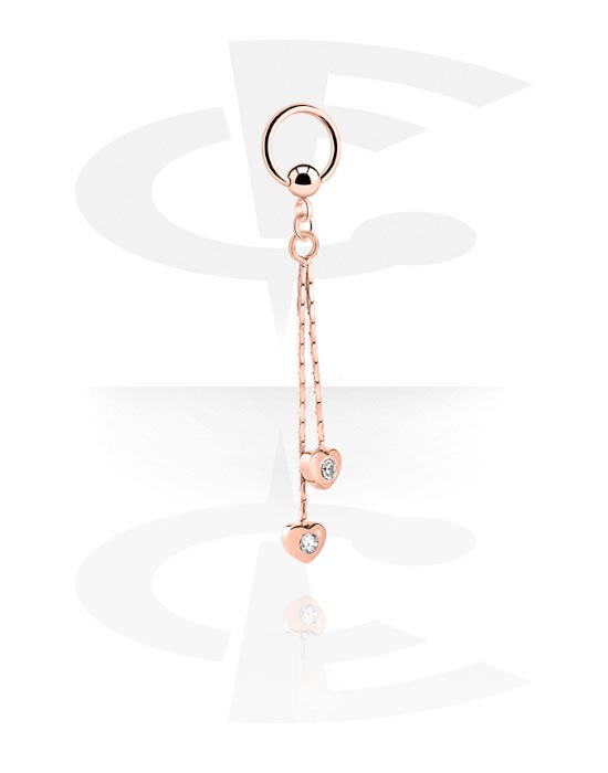 Piercing Rings, Ball closure ring (surgical steel, rose gold, shiny finish) with crystal stones, Rose Gold Plated Surgical Steel 316L, Rose Gold Plated Brass