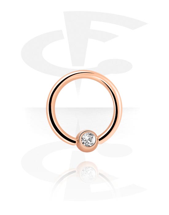 Piercing Rings, Ball closure ring (surgical steel, rose gold, shiny finish) with crystal stone, Rose Gold Plated Surgical Steel 316L