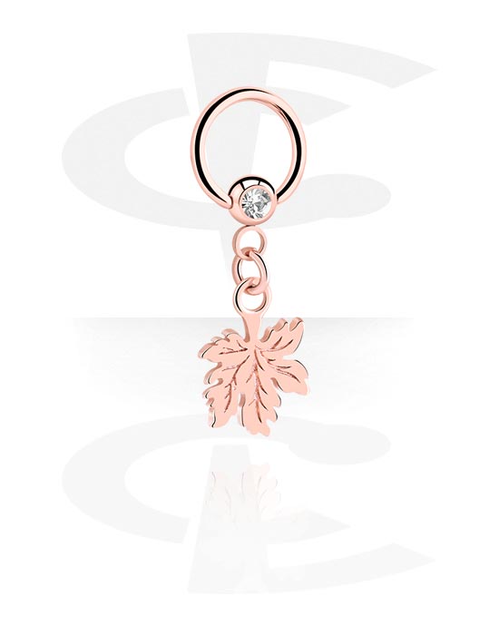 Piercing Rings, Ball closure ring (surgical steel, rose gold, shiny finish) with crystal stone and charm, Rose Gold Plated Surgical Steel 316L, Rose Gold Plated Brass