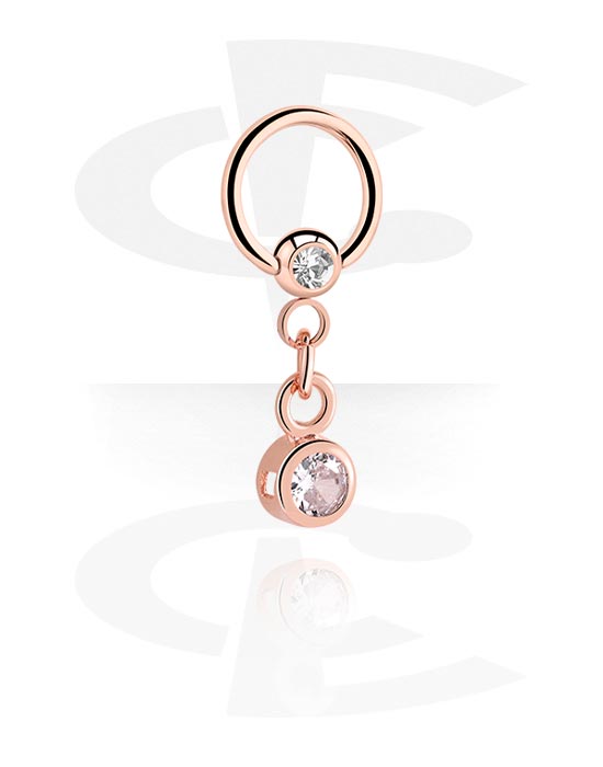 Piercing Rings, Ball closure ring (surgical steel, rose gold, shiny finish) with crystal stone and charm, Rose Gold Plated Surgical Steel 316L, Rose Gold Plated Brass