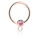 Guľôčky, štipce a ďalšie, Krúžok s guľôčkou (chirurgická oceľ, ružové zlato, lesklý povrch) s Kryštálový kameň a obručou pre koncovky, Chirurgická oceľ 316L pozlátená ružovým zlatom