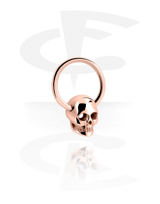 Anéis piercing, Ball closure ring (aço cirúrgico, prata, acabamento brilhante) com acessório caveira, Aço cirúrgico 316L banhado a ouro rosé