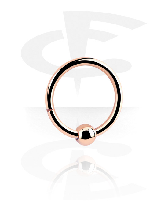 Piercing Rings, Piercing clicker (surgical steel, rose gold, shiny finish) with fixed ball, Rose Gold Plated Surgical Steel 316L