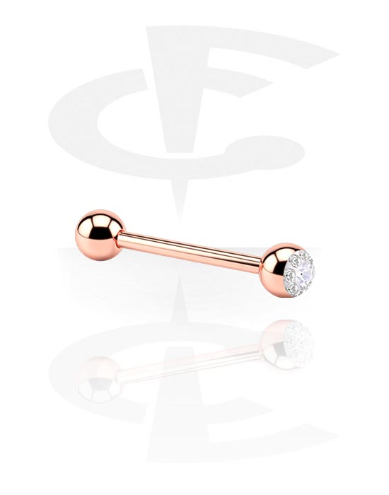 Barbeller, Barbell with Jewelled Balls, Rosegold Plated Surgical Steel 316L
