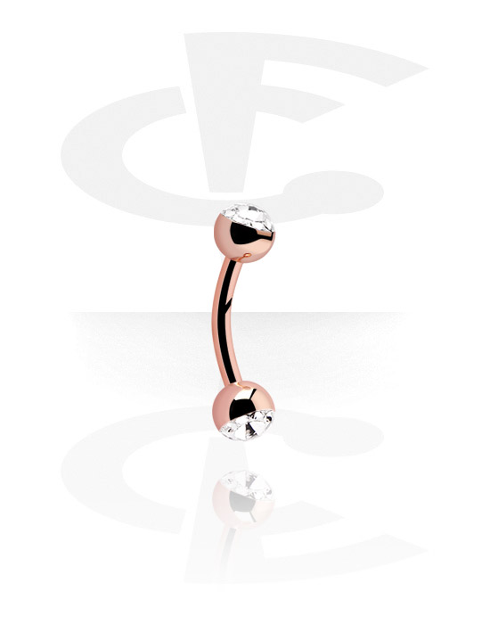 Curved Barbells, Banana (surgical steel, rose gold, shiny finish) with crystal stones, Rose Gold Plated Surgical Steel 316L