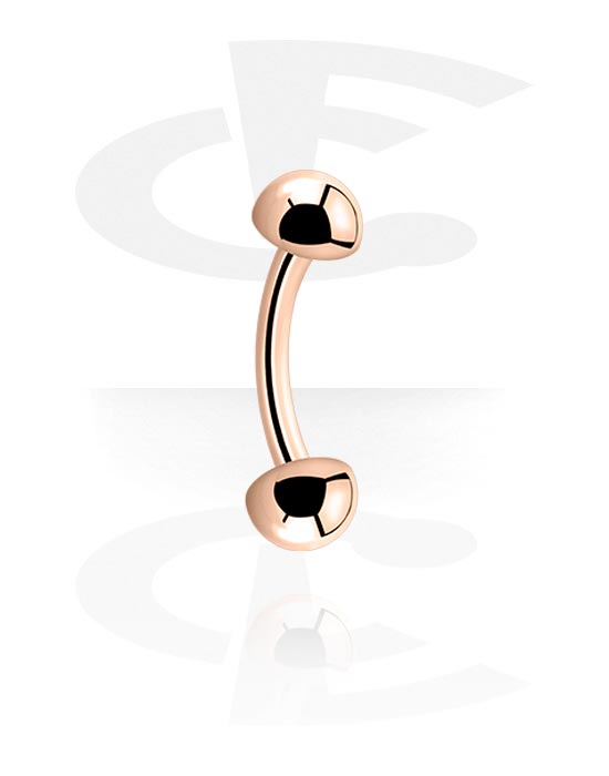 Curved Barbells, Banana (surgical steel, rose gold, shiny finish) with half balls, Rose Gold Plated Surgical Steel 316L