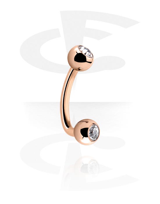 Curved Barbells, Banana (surgical steel, rose gold, shiny finish) with crystal stones, Rose Gold Plated Surgical Steel 316L, 925 Sterling Silver