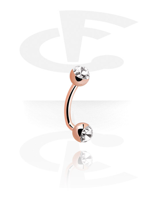 Curved Barbells, Banana (surgical steel, rose gold, shiny finish) with crystal stones, Rose Gold Plated Surgical Steel 316L, 925 Sterling Silver