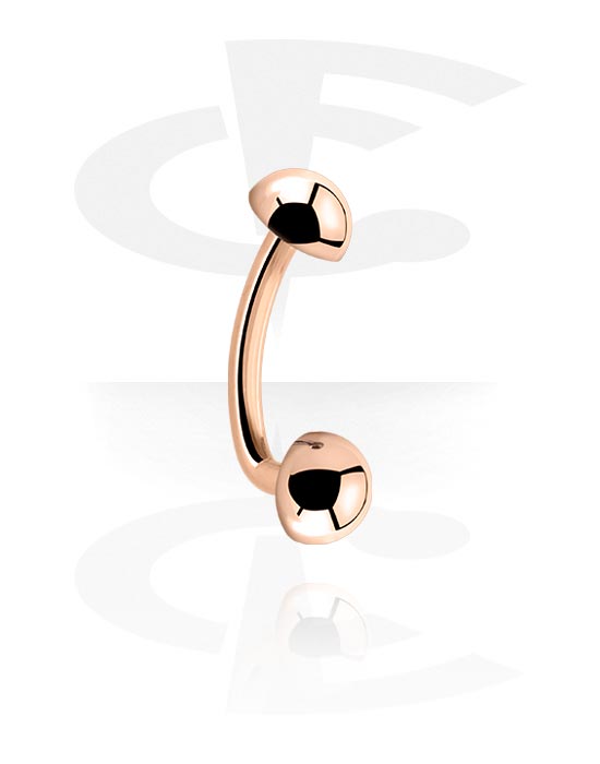 Curved Barbells, Banana (surgical steel, rose gold, shiny finish) with Half Balls, Rose Gold Plated Surgical Steel 316L, 925 Sterling Silver