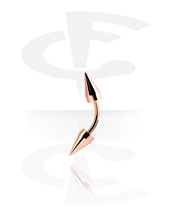 Curved Barbells, Banana (surgical steel, rose gold, shiny finish) with long cones, Rose Gold Plated Surgical Steel 316L, 925 Sterling Silver