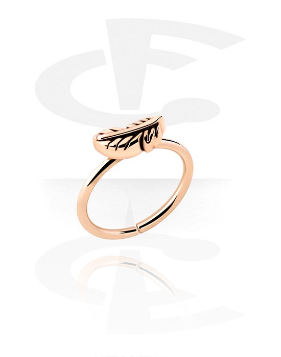 Anéis piercing, Continuous ring (aço cirúrgico, ouro rosé, brilhante) com design folha, Aço cirúrgico 316L banhado a ouro rosé