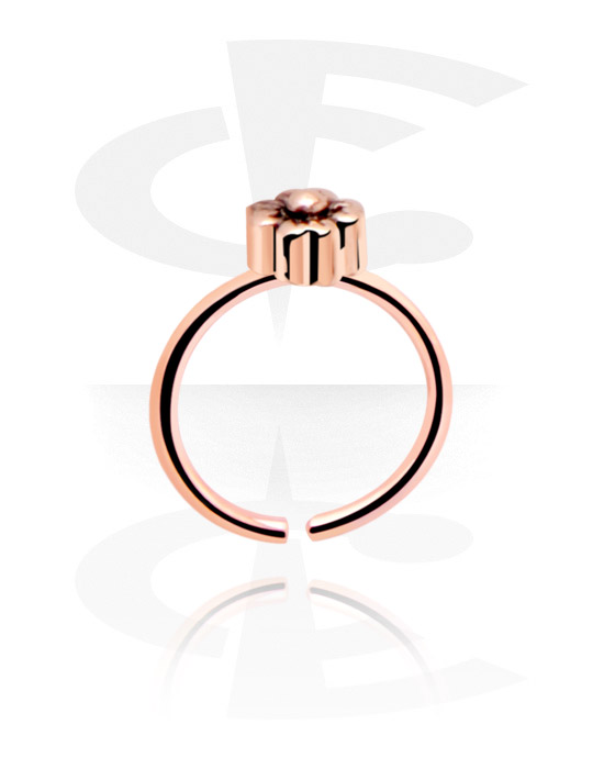 Anéis piercing, Continuous ring (aço cirúrgico, ouro rosé, brilhante) com acessório flor, Aço cirúrgico 316L banhado a ouro rosé