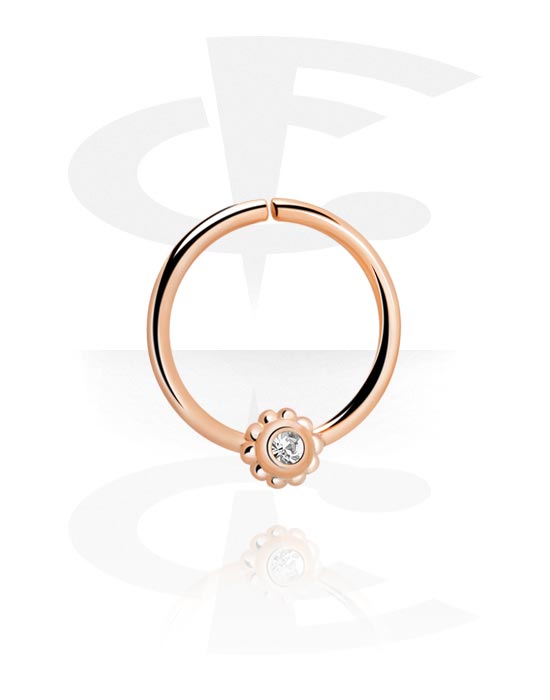 Piercing Rings, Continuous ring (surgical steel, rose gold, shiny finish) with crystal stone, Rose Gold Plated Surgical Steel 316L
