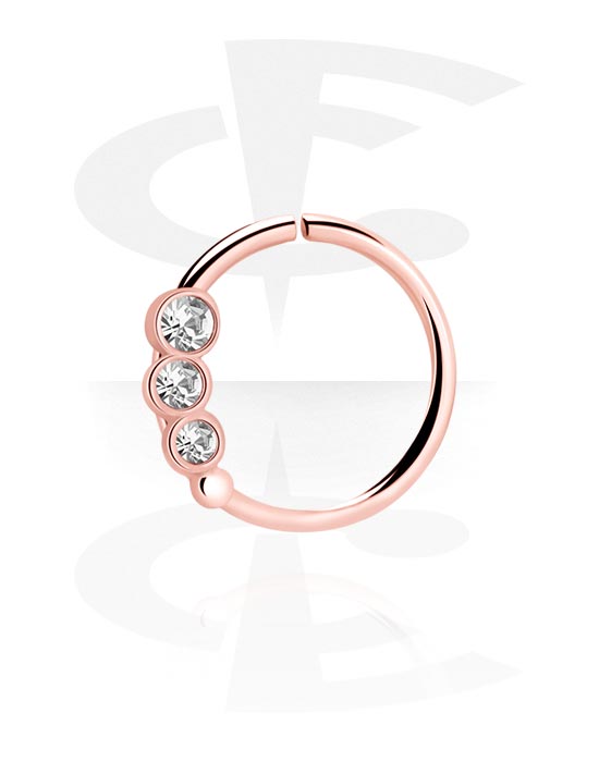 Piercing Rings, Continuous ring (surgical steel, rose gold, shiny finish) with crystal stones, Rose Gold Plated Surgical Steel 316L