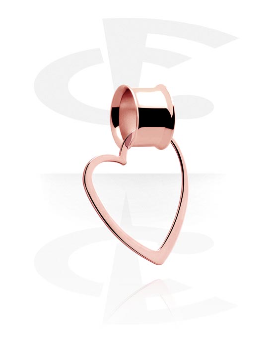 Tunnels & Plugs, Double flared tunnel (surgical steel, rose gold, shiny finish) with heart-shaped creole, Rose Gold Plated Surgical Steel 316L