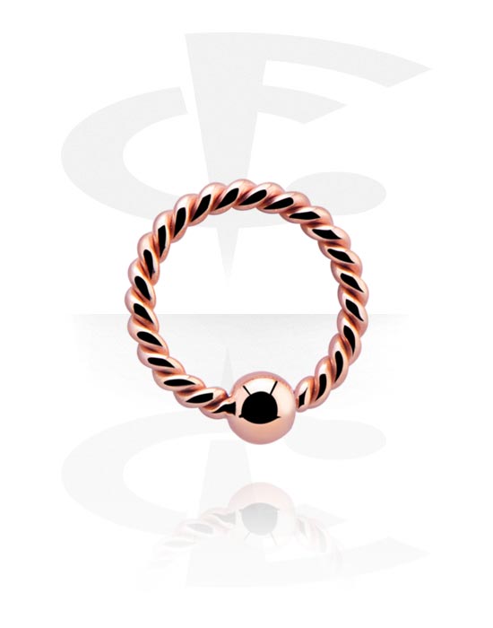 Piercing Rings, Continuous ring (surgical steel, rose gold, shiny finish) with fixed ball, Rose Gold Plated Surgical Steel 316L