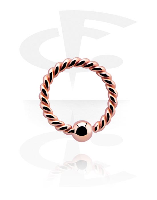 Piercing Rings, Continuous ring (surgical steel, rose gold, shiny finish) with fixed ball, Rose Gold Plated Surgical Steel 316L