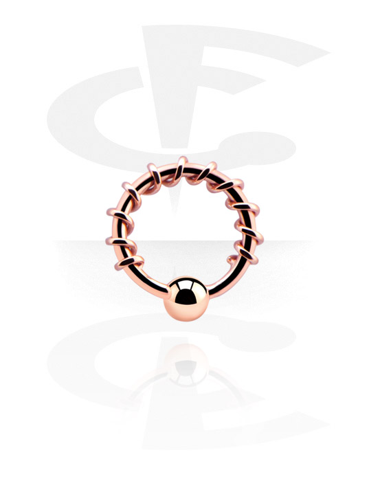 Anéis piercing, Ball closure ring (aço cirúrgico, ouro rosé, acabamento brilhante) com bola fixa, Aço cirúrgico 316L banhado a ouro rosé