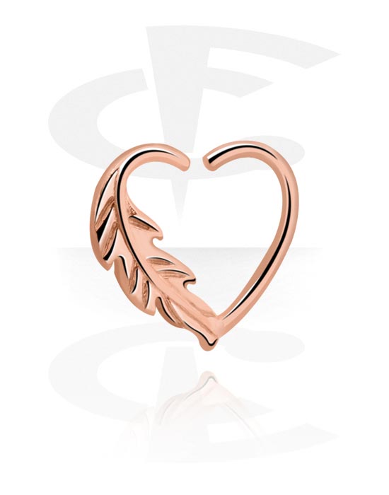 Anéis piercing, Continuous ring em forma de coração (aço cirúrgico, ouro rosé, acabamento brilhante) com design folha, Aço cirúrgico 316L banhado a ouro rosé