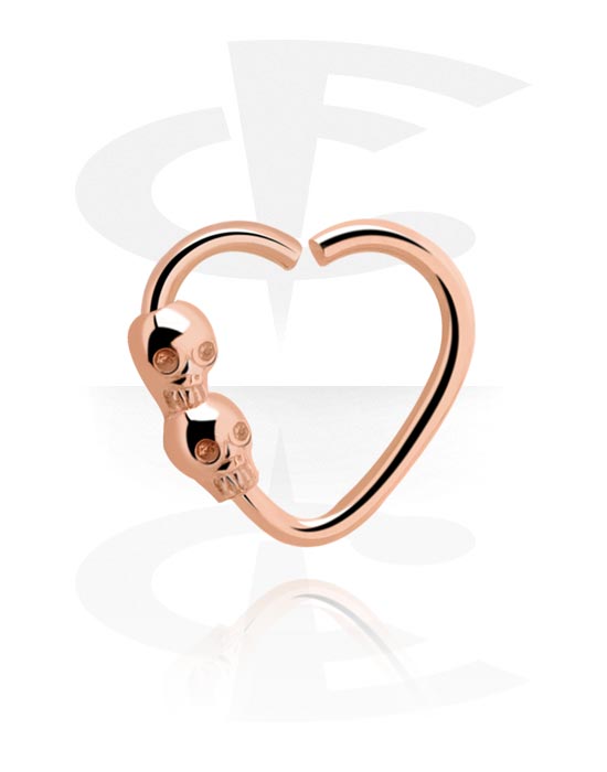 Piercing ad anello, Continuous ring a cuore (acciaio chirurgico, oro rosa, finitura lucida) con teschi, Acciaio chirurgico 316L placcato in oro rosa