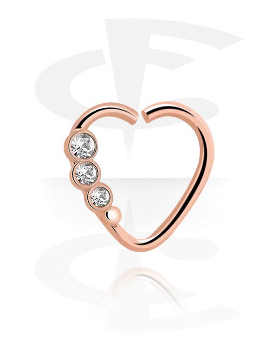 Piercing Rings, Heart-shaped continuous ring (surgical steel, rose gold, shiny finish) with crystal stones, Rose Gold Plated Surgical Steel 316L, Surgical Steel 316L