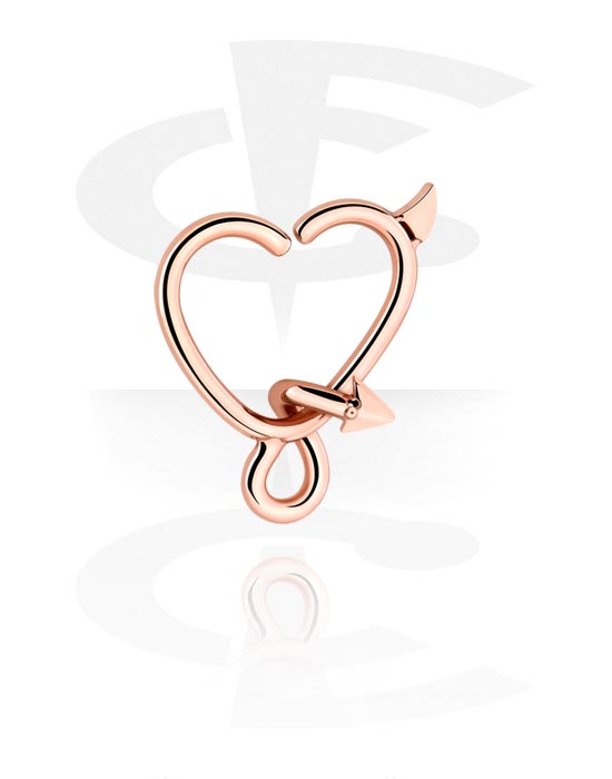 Anéis piercing, Continuous ring em forma de coração (aço cirúrgico, ouro rosé, acabamento brilhante), Aço cirúrgico 316L banhado a ouro rosé