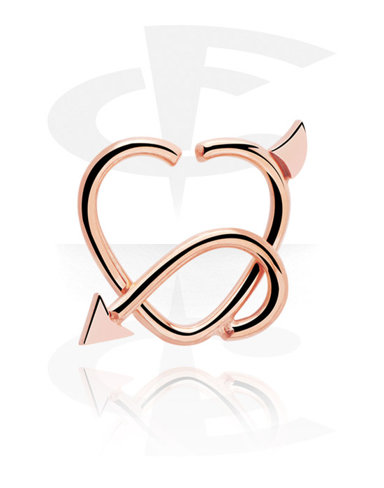 Anéis piercing, Continuous ring em forma de coração (aço cirúrgico, ouro rosé, acabamento brilhante), Aço cirúrgico 316L banhado a ouro rosé
