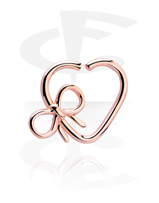 Piercing Rings, Heart-shaped continuous ring (surgical steel, rose gold, shiny finish) with bow, Rose Gold Plated Surgical Steel 316L, Surgical Steel 316L