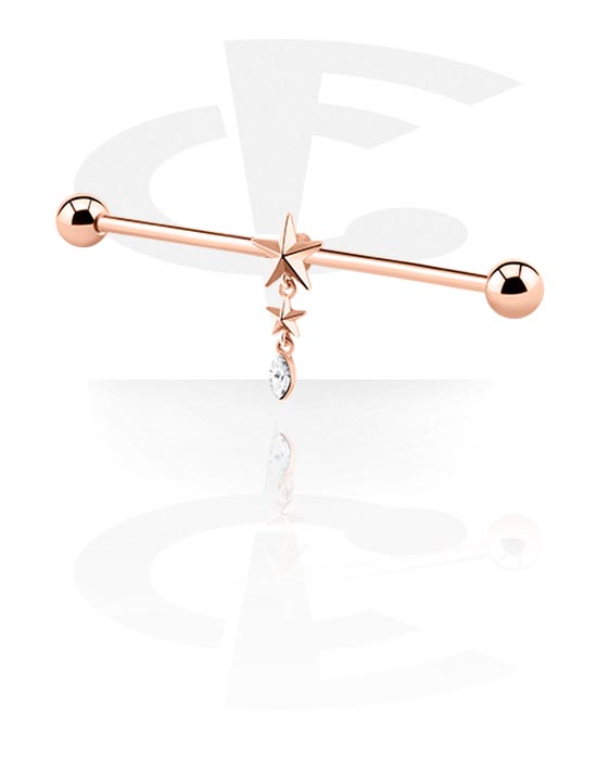 Barbells, Industrial Barbell with star attachment, Rose Gold Plated Surgical Steel 316L