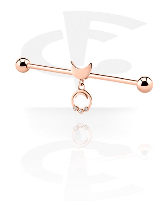 Barbells, Industrial Barbell with moon attachment, Rose Gold Plated Surgical Steel 316L