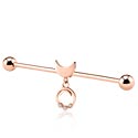 Barbells, Industrial Barbell with moon attachment, Rose Gold Plated Surgical Steel 316L