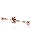 Barbells, Industrial Barbell with heart attachment and crystal stones, Rose Gold Plated Surgical Steel 316L