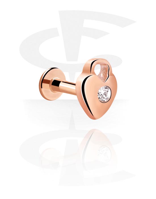 Labretter, Internally Threaded Jewelled Labret, Rose Gold Plated Steel