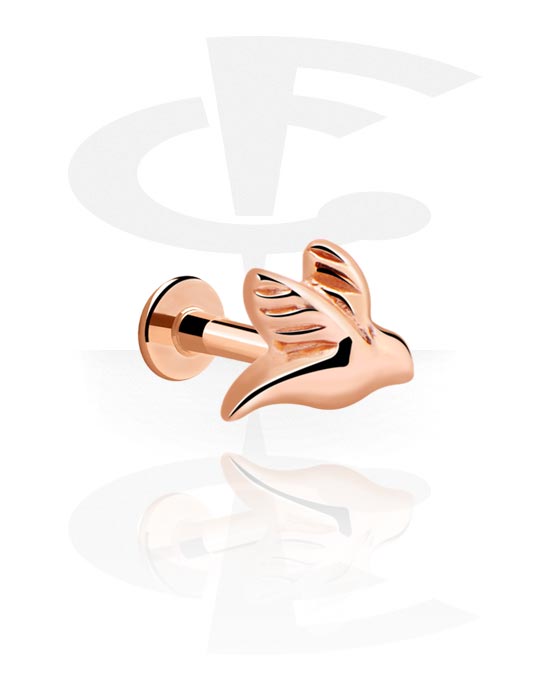 Labrets, Internally Threaded Labret with bird design, Rose Gold Plated Surgical Steel 316L