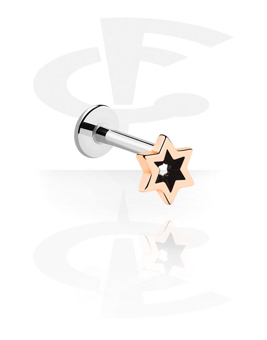 Labrets, Internally Threaded Labret with star attachment, Surgical Steel 316L, Rose Gold Plated Surgical Steel 316L